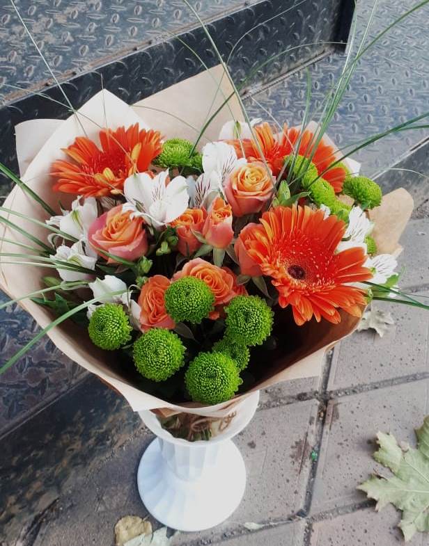 Букет цветов из: Герберы, Хризантемы, Альстромерии и Розы в Васильево