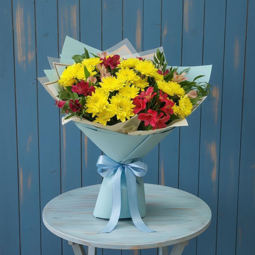 Букет цветов из: Альстромерии и Хризантемы в Васильево