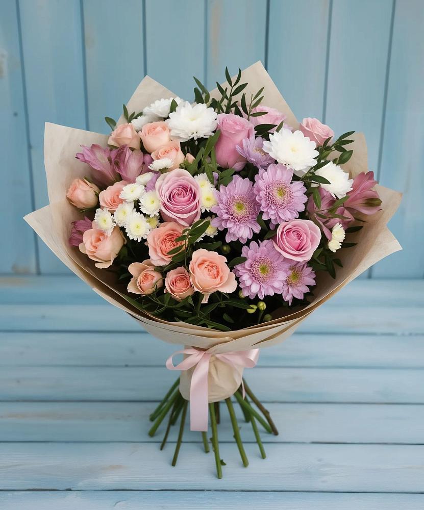 Букет цветов из: Хризантемы, Розы и Альстромерии в Васильево