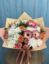 Букет цветов из:  Розы, Герберы и Хризантемы в Васильево
