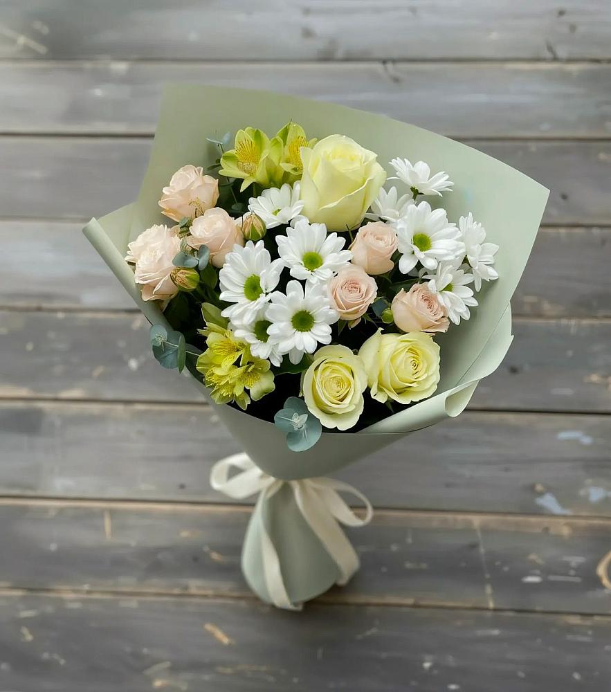 Букет цветов из: Альстромерии, Розы и Хризантемы в Васильево