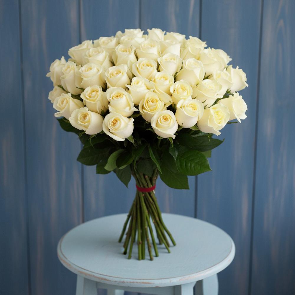 Букет 51 Белая роза Эдлесс Лав в Васильево
