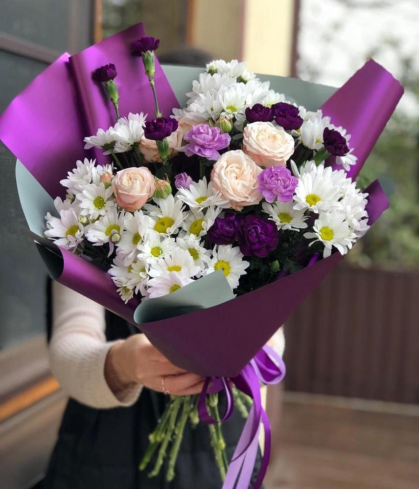 Букет цветов из: Хризантемы, Гвоздики и Розы в Васильево