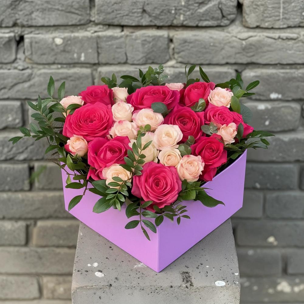 Цветочная композиция из Розы в коробке в Васильево
