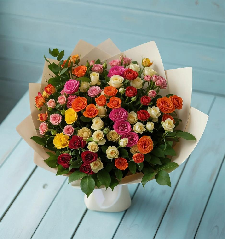 Букет Микс из разноцветных кустовых роз в Васильево