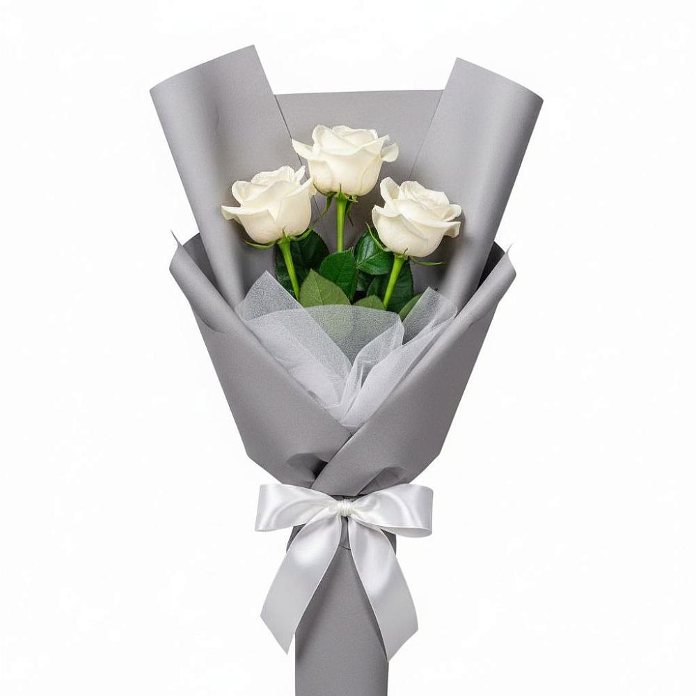 Букет 3 белые розы в Васильево