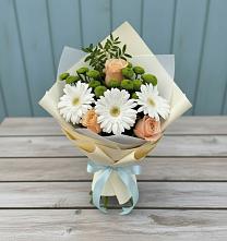 Букет цветов из:  Герберы, Розы и Хризантемы в Васильево