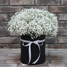 Цветочная композиция из Гипсофила в шляпной коробке в Васильево