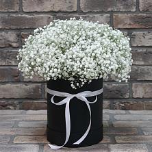 Цветочная композиция из Гипсофила в шляпной коробке в Васильево