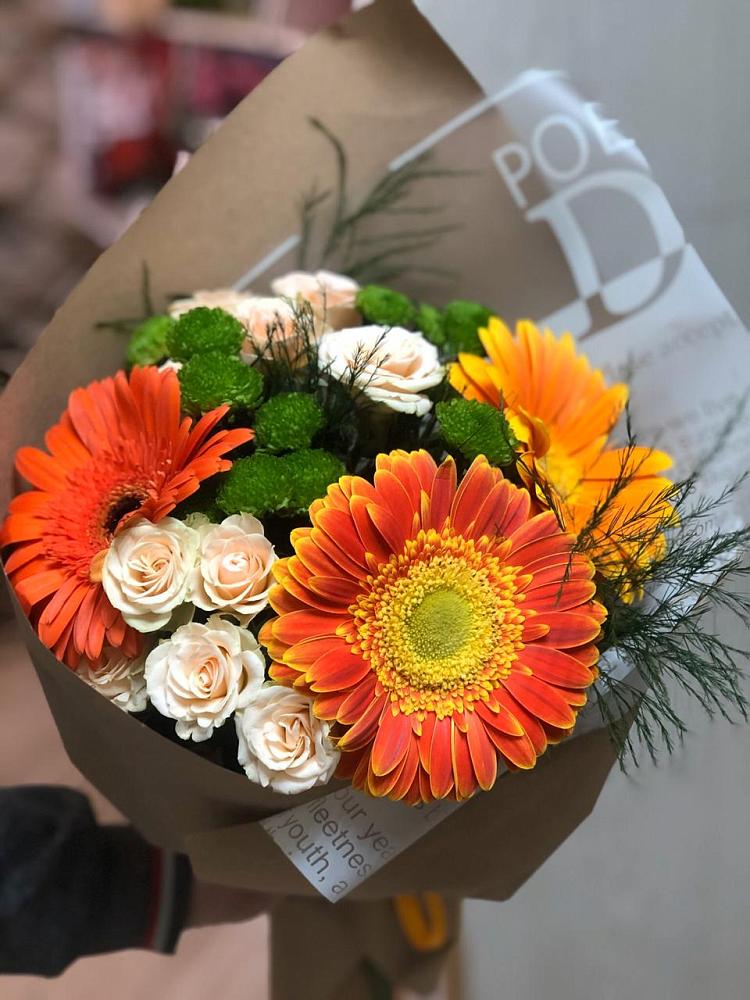 Букет цветов из: Герберы, Хризантемы и Розы в Васильево