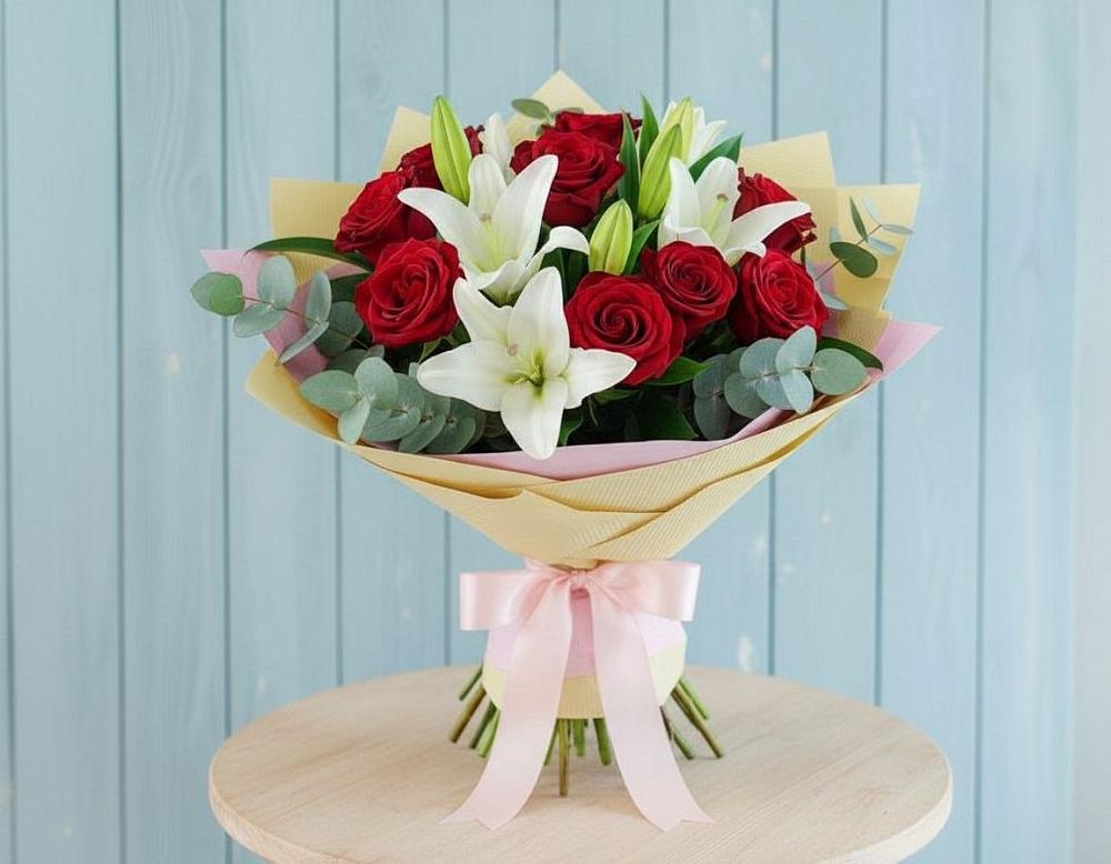 Букет цветов из: Лилии и Розы в Васильево